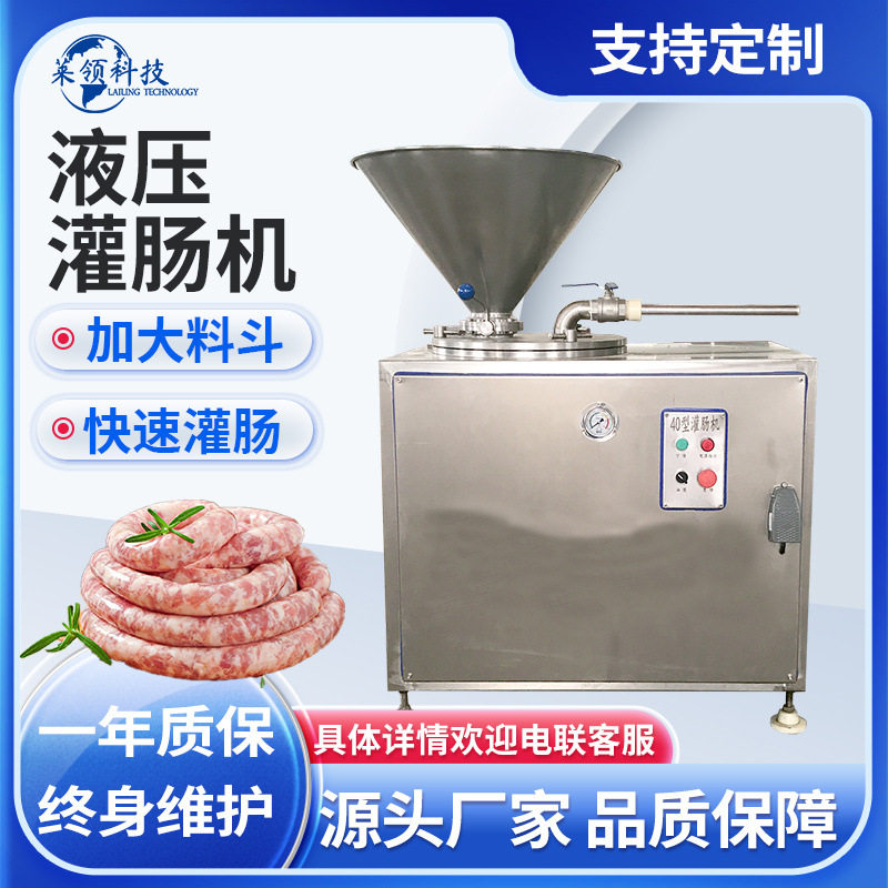 香肠制作成套设备鲜肉香肠双管灌肠机商用大料仓双路液压灌肉馅机