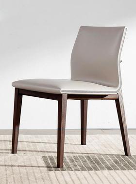 现代实木餐椅超纤皮餐椅餐厅白蜡木家用小户型吃饭椅子售楼处椅子