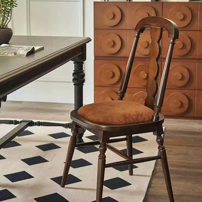 中古法式美式实木胡桃靠背软包书桌椅餐椅子复古化妆凳子家用轻奢