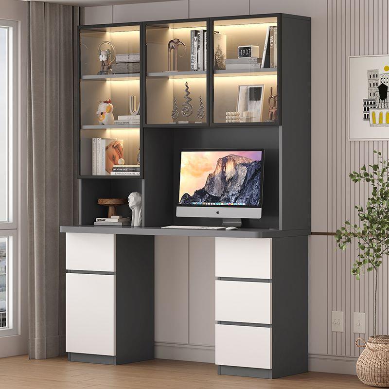 实木书桌书架组合简约电脑桌书柜一体儿童卧室轻奢家用学习写字桌