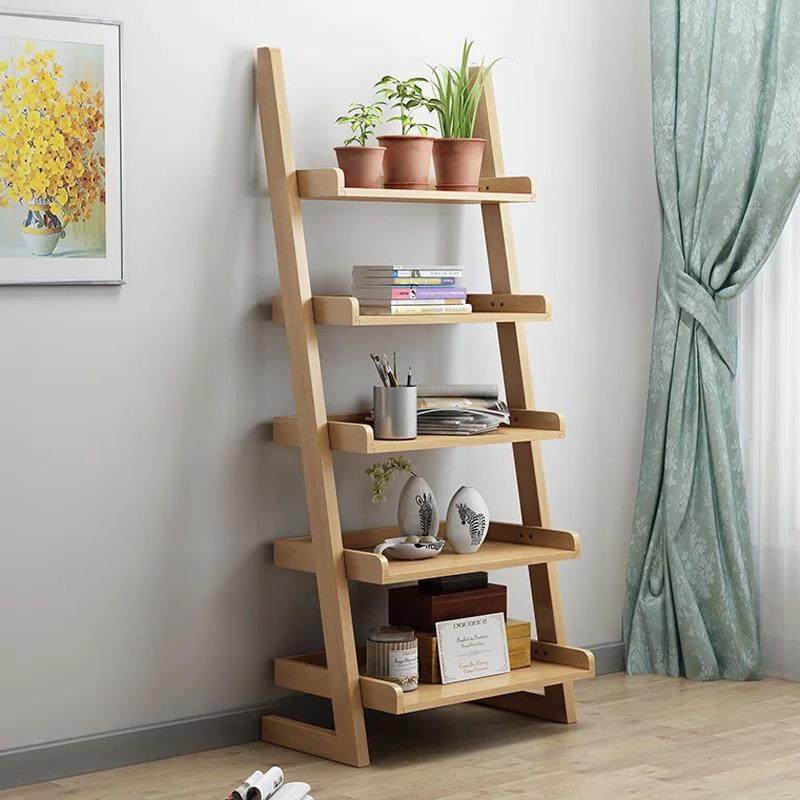 置物架北欧实木客厅书房多层人字型书架阳台原木简易七字形花架