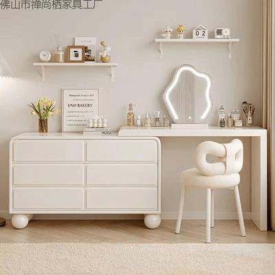 全实木梳妆台卧室简约现代多功能斗柜化妆台可旋转一体网红化妆桌