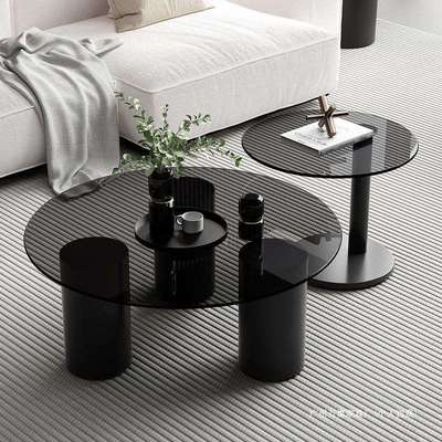 网红茶几家用客厅岩板矮桌子轻奢钢化玻璃圆形边几小户型现代简约