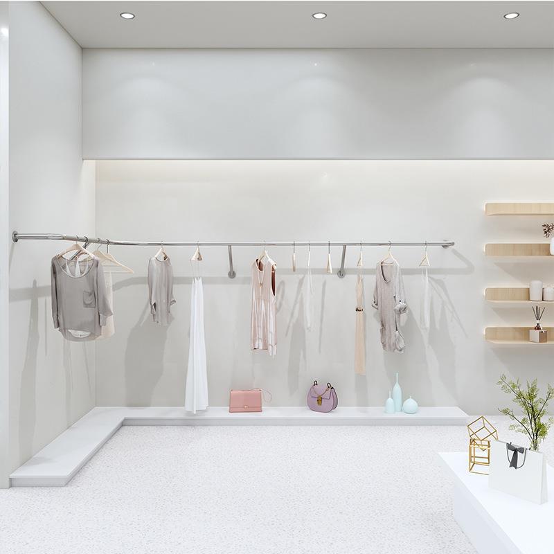 服装店展示架上墙不锈钢挂衣杆服装店展示架落地晾衣架