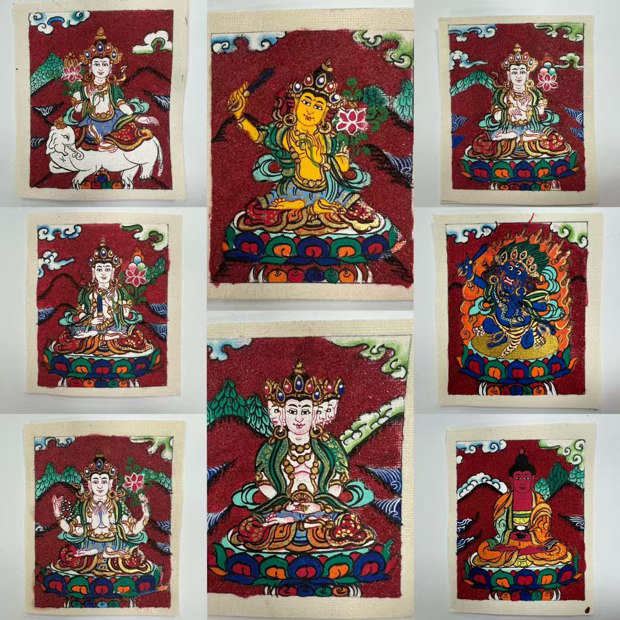 纯手绘矿物颜料唐卡八大守护神十二生肖本命佛五台山卡芯红唐矿砂