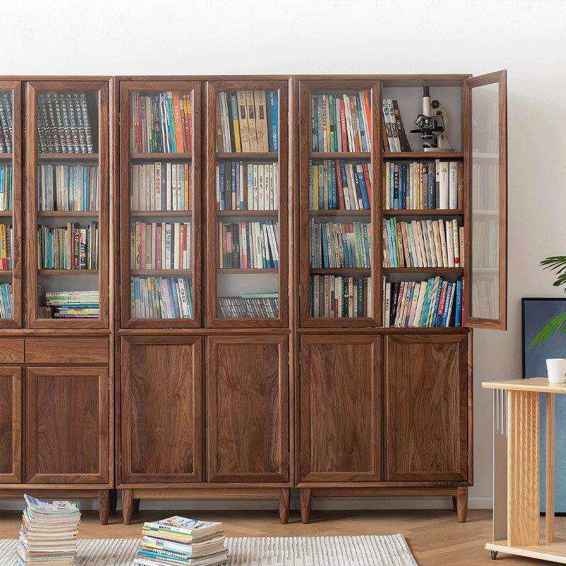 北美黑胡桃木玻璃门实木书柜樱桃木白橡木书房小户型简约书架