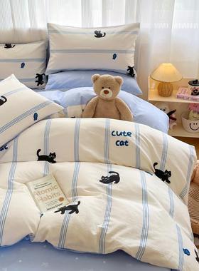 简约全棉四件套小清新宿舍纯棉床单被套三件套床上卡通被罩子