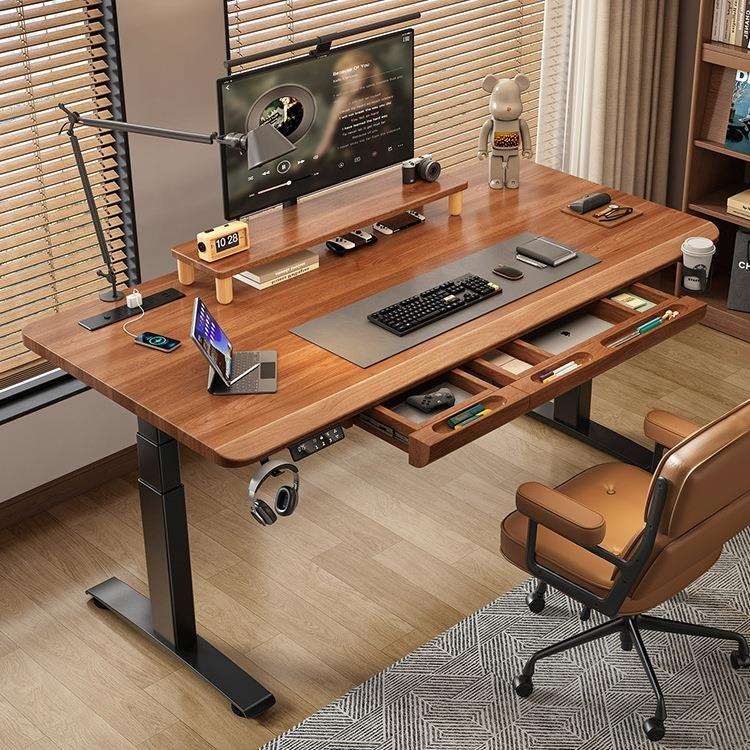 实木电动升降桌家用电脑桌带抽屉书桌学习桌子办公桌电竞桌工作台