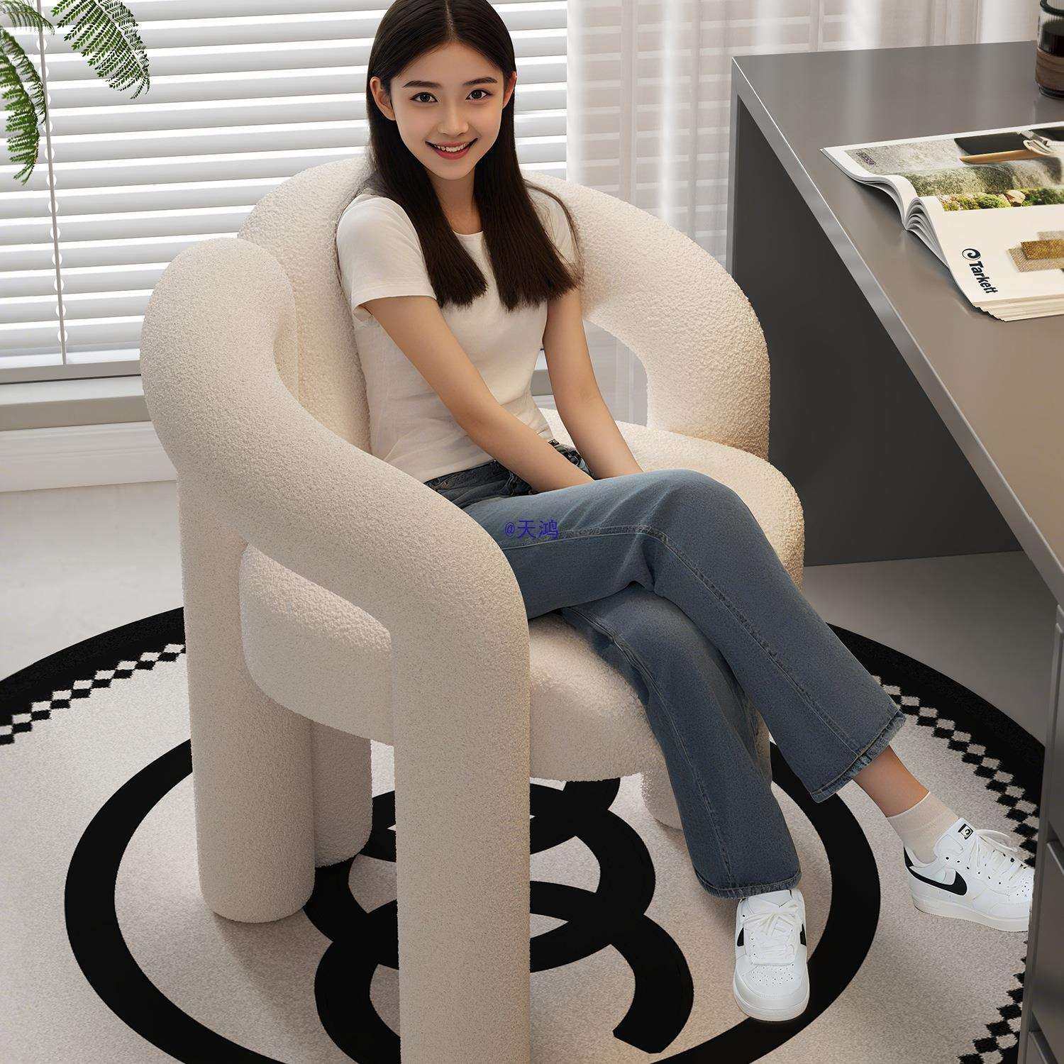 女生化妆凳子轻奢感靠背舒服梳妆台椅子网红卧室衣帽间美甲椅