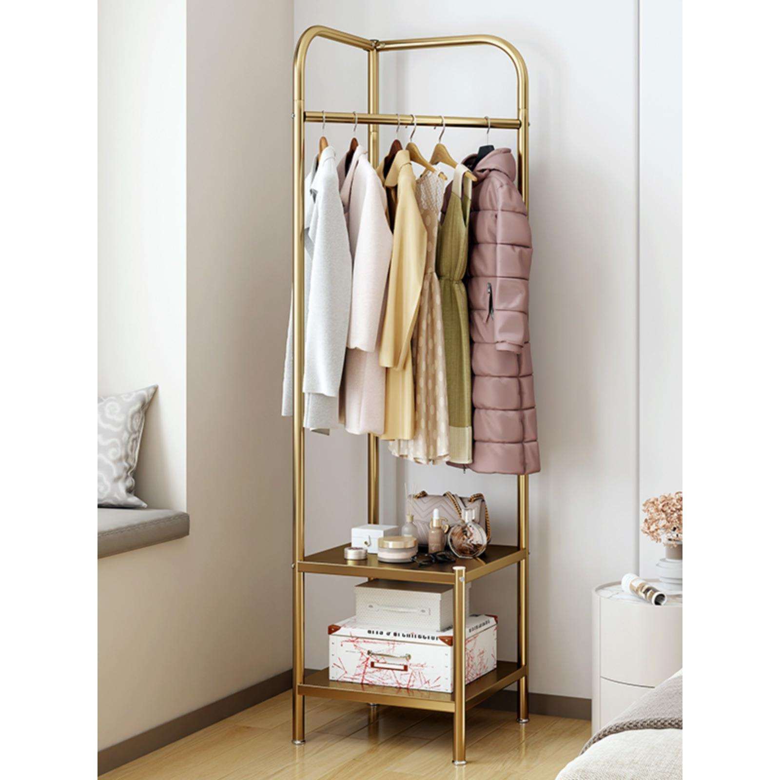 转角衣帽架落地卧室挂衣架床头衣服收纳金属置物架室内家用晾衣架