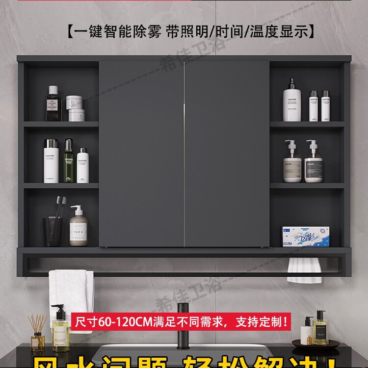 隐藏式实木折叠推拉浴室镜柜