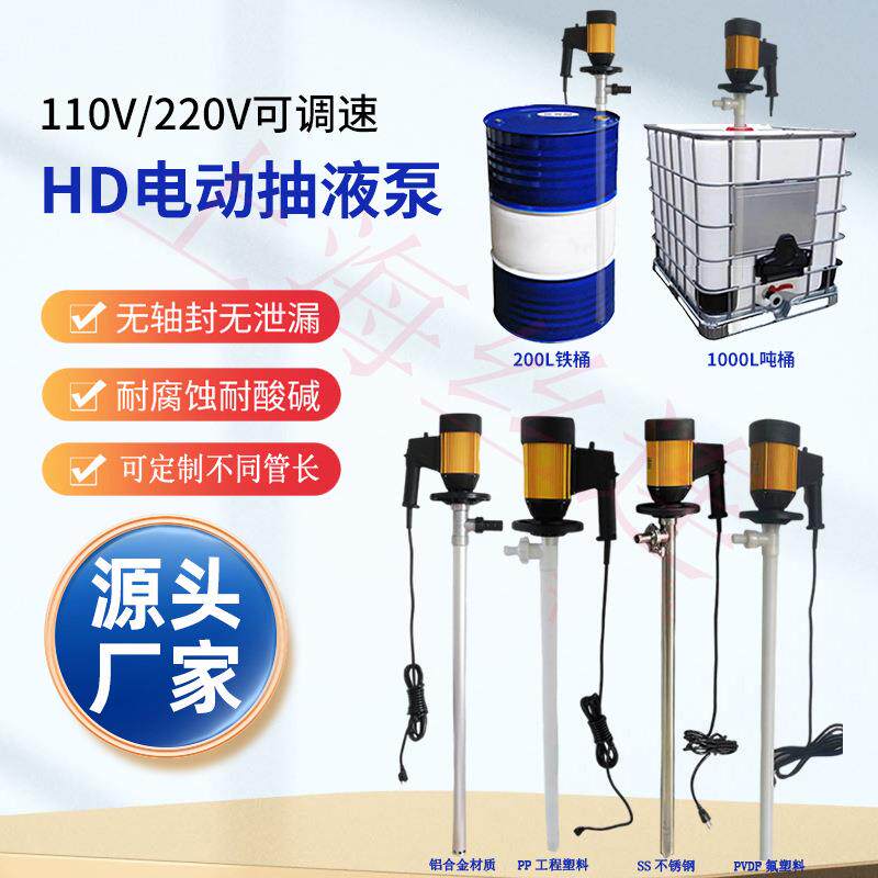 HP/HD-E2-V+PTFE-1000手提式电动抽液泵化工插桶泵耐腐蚀油桶泵