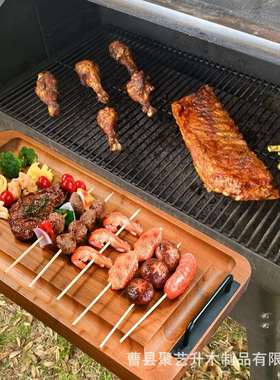 木质砧板户外烧烤盘餐厅长方形带把手牛排披萨上菜板派对水果托盘