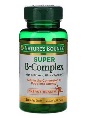 现货Nature's Bounty, Super B-Complex，含叶酸和维生素C，150片