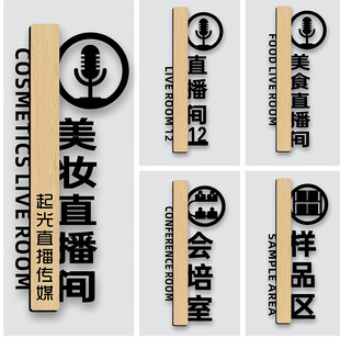 工作室美妆美食网红电商公司部门科室牌摄影直播间标识牌策划运营客服部办公室门牌指示牌简约亚克力标牌定制