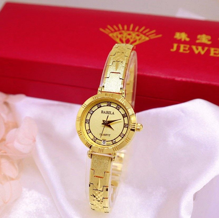 babila复古18k金越南沙金小表盘日历款不掉色防水强女士手表