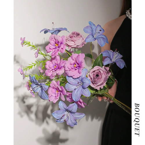 Искусственные цветы, искусственные цветочные композиции, фиолетовый садовый букет Моне, роскошный бионический свет, высококачественный, реалистичный реквизит для фотографий