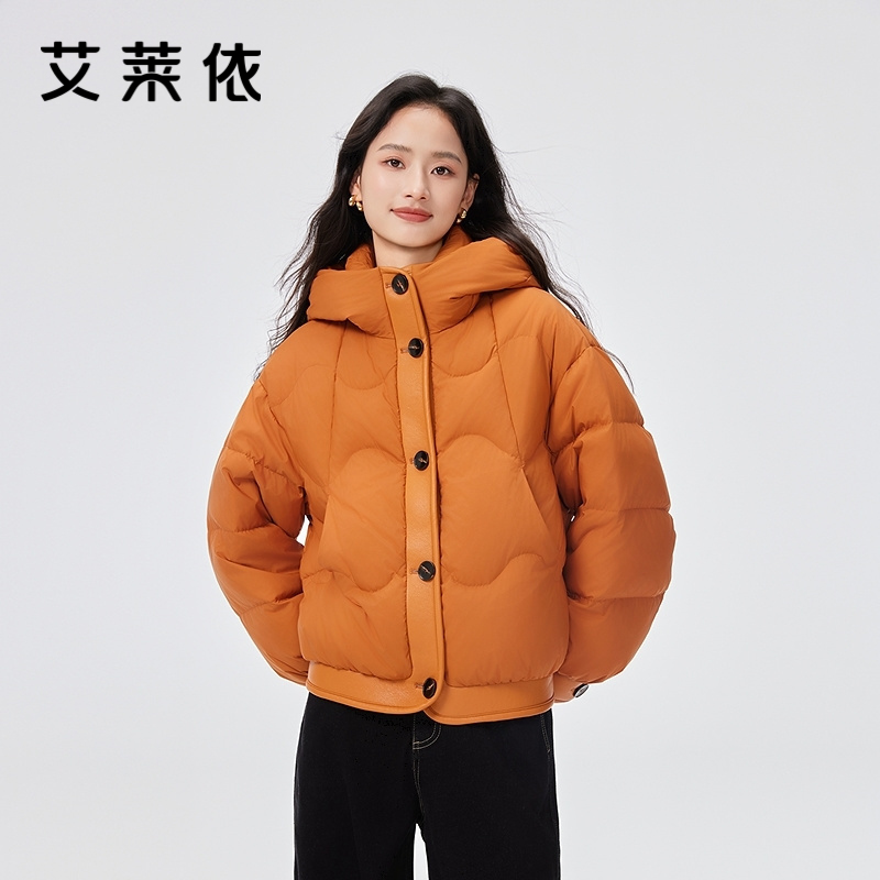 艾莱依25秋冬季新款90绒羽绒服女款短款保暖连帽时尚休闲厚款外套