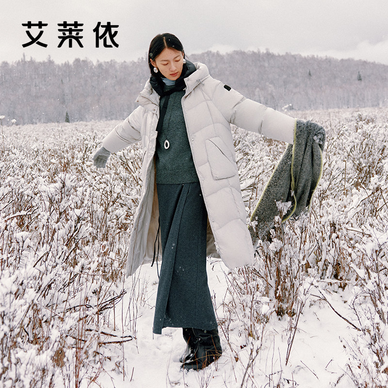 艾莱依长款羽绒服休闲宽松鹅绒服