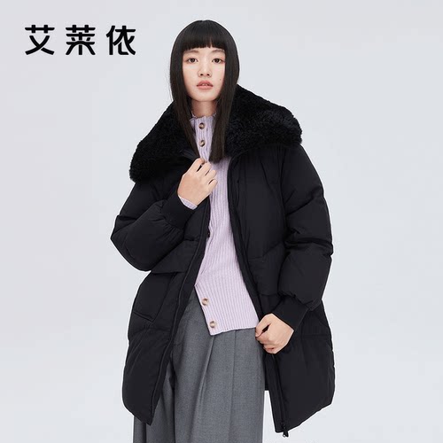 艾莱依冬季毛领中长款羽