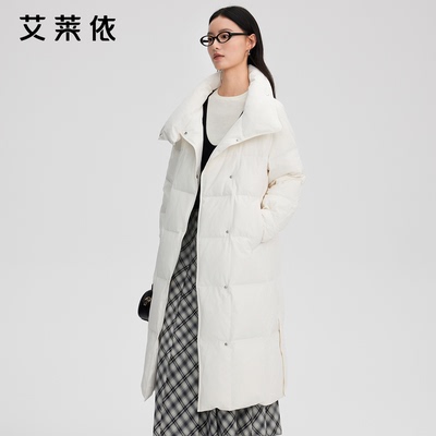 艾莱依长款羽绒服女冬季新款收腰设计感保暖通勤百搭风衣休闲外套