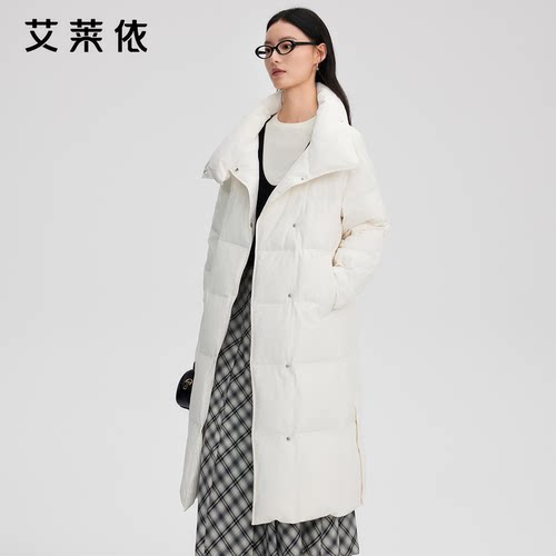 艾莱依长款羽绒服女冬季新款收腰设计感保暖通勤百搭风衣休闲外套