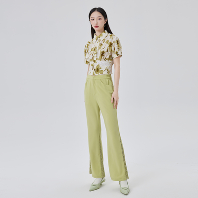 艾莱依春夏新款微喇叭九分休闲裤