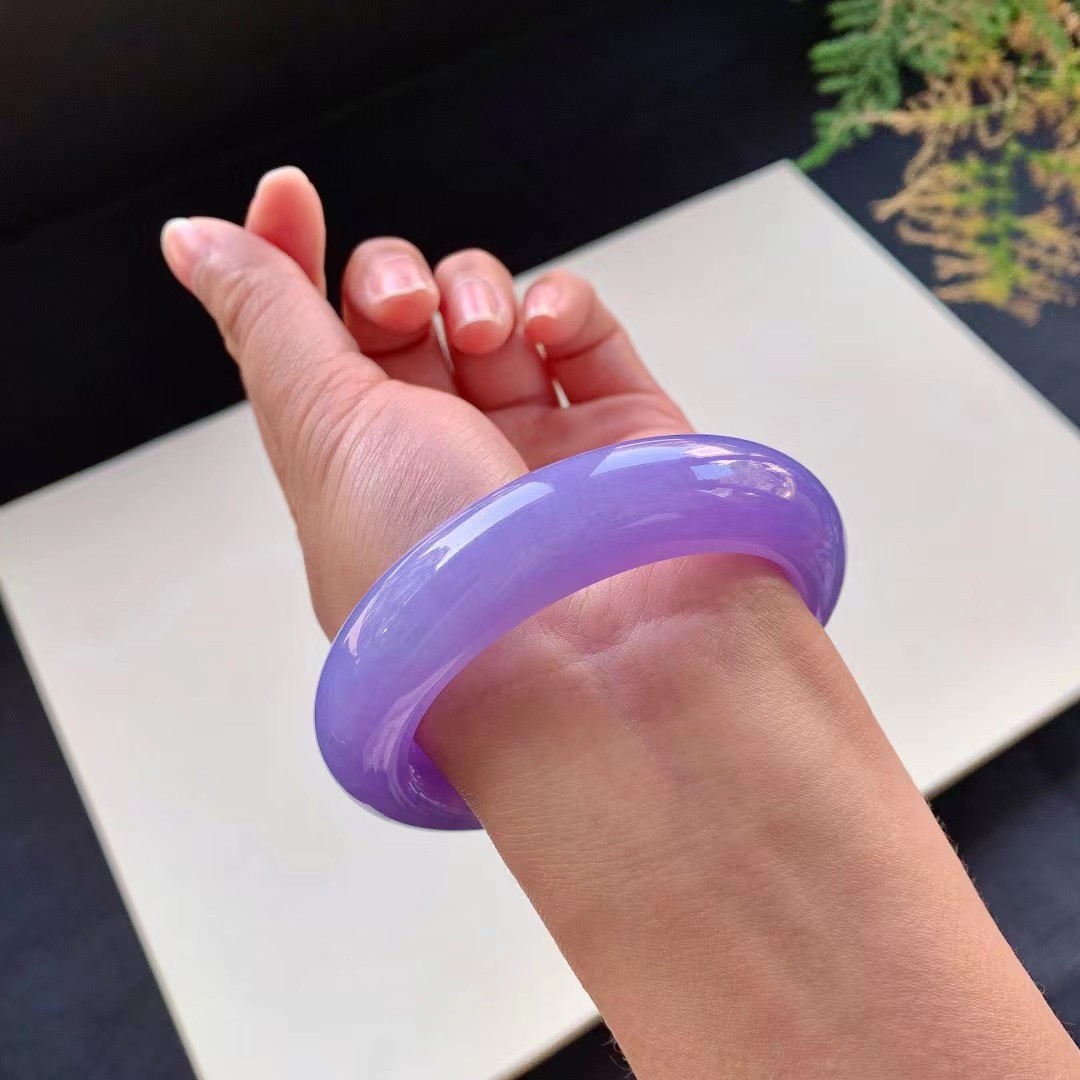 天然紫色玉镯子冰紫玉镯女款福镯首饰缅甸a货翡翠紫罗兰翡翠手镯