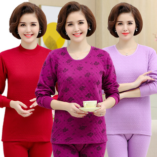衬衣衬裤 女纯棉秋衣秋裤 冬天 中老年人保暖内衣套装 夹棉加厚妈妈款