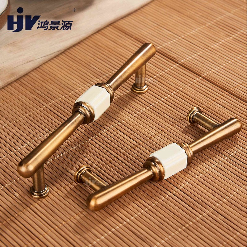 古典轻奢锌合金陶瓷欧式金色拉手衣柜门橱柜抽屉电视柜家装五金