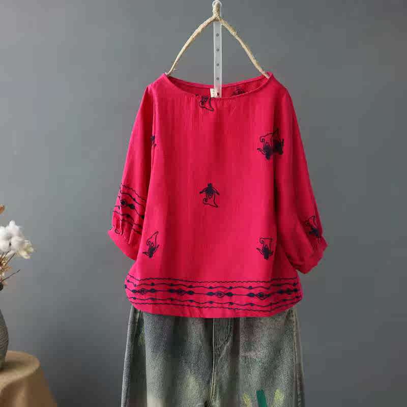 L5春夏季亚麻女装衬衫棉麻上衣七分袖苎麻刺绣宽松民族风T恤女0.2|ruв категории Женская одежда, рубашка - от Buy2taobao.com для оказания профессиональной услуги покупки агента Taobao
