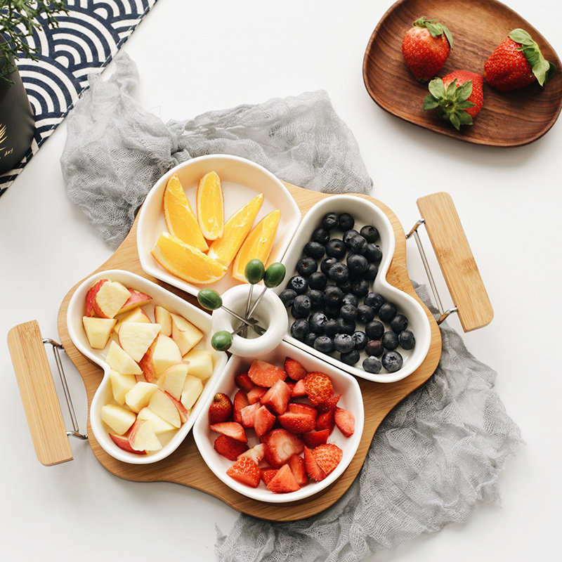 陶瓷水果拼盘现代客厅日式水果盘甜点盘干果盘点心盘分格小吃盘