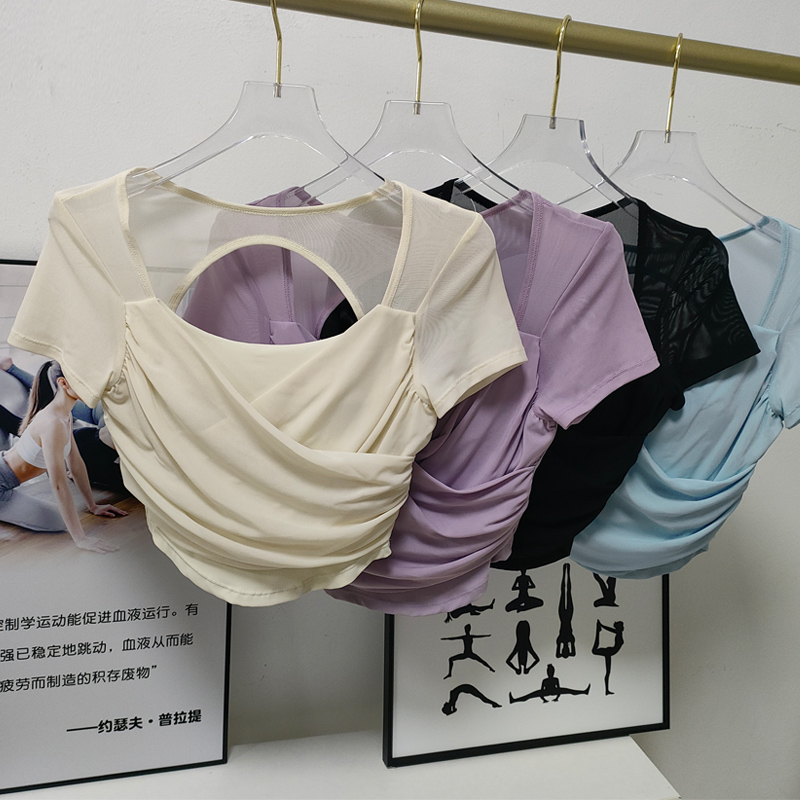 短袖健身上衣裸感固定杯修身女