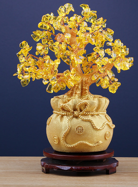 黄水晶摇钱招财鹿开业酒柜装饰品