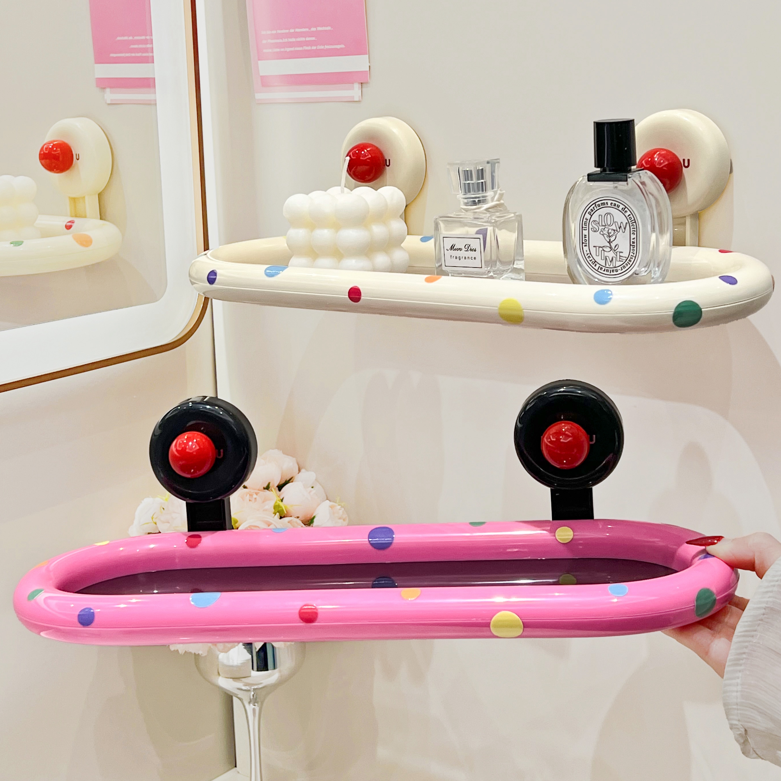 吸盘浴室置物架化妆室收纳盒免打孔壁挂墙上洗漱台化妆品收纳支架