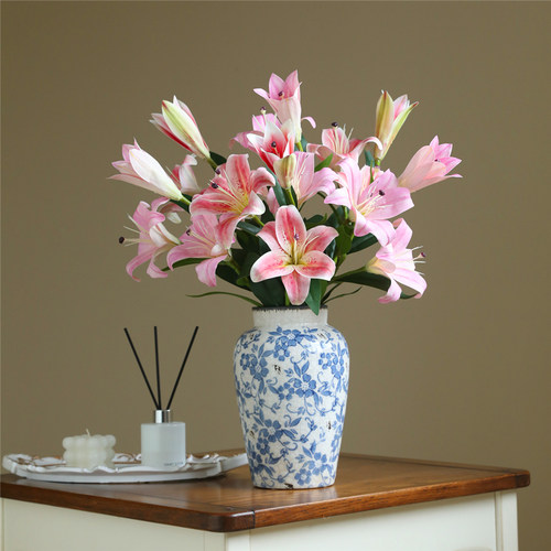 泰环手感百合花仿真花餐桌花摆花