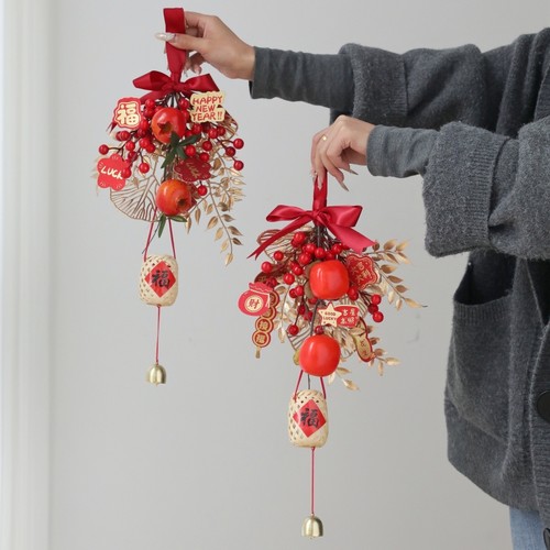 新年喜庆仿真花红果石榴柿子挂饰