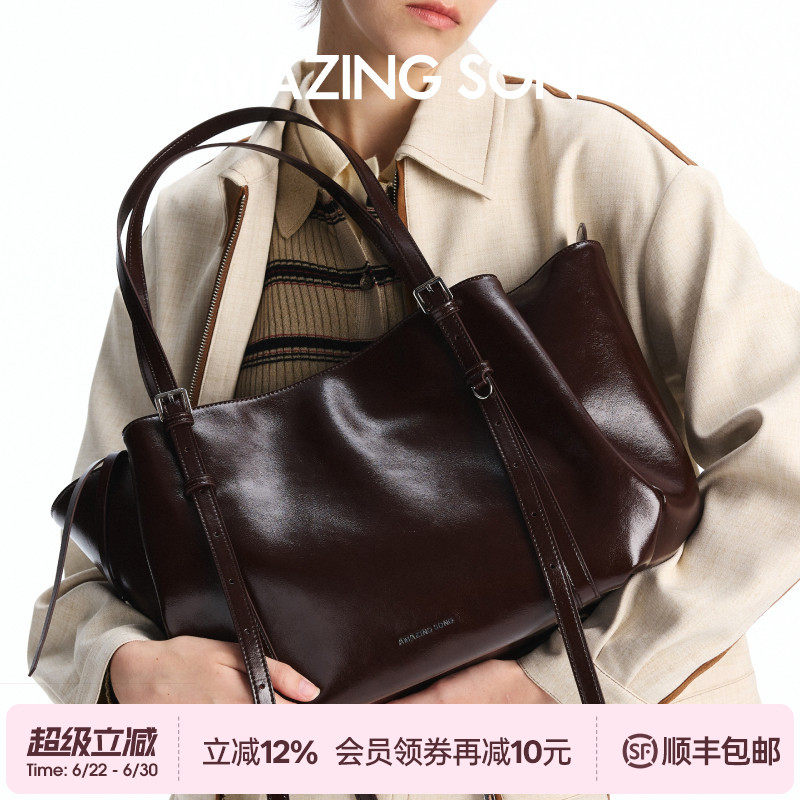 AMAZING SONG乙颂甜甜圈托特包2026新款牛皮包大容量单肩斜挎包女