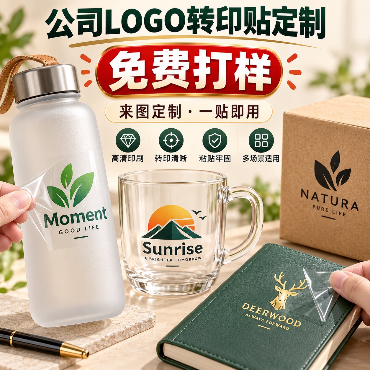 企业公司logo uv转印贴定制防水水晶标贴透明商标广告撕膜留字