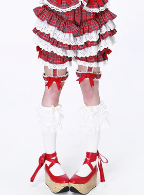 MEME原创 日系昭和复古外穿南瓜裤  Lolita古早红格子蛋糕裙短裤
