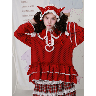 秋冬上衣 红色波点长袖 MEME原创 圣诞古早日系可爱少女卫衣绒衫