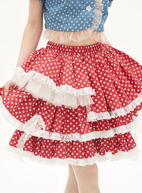 MEME原创昭和复古可爱红色波点蛋糕裙小众甜美少女Lolita裙子春夏