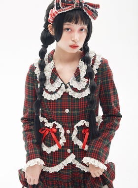 MEME原创 日系昭和复古红色西装上衣 古早Lolita冬季可爱小众外套