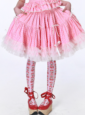 MEME原创 可爱日杂昭和复古裙子 Lolita古早粉色波点半身裙蓬蓬裙