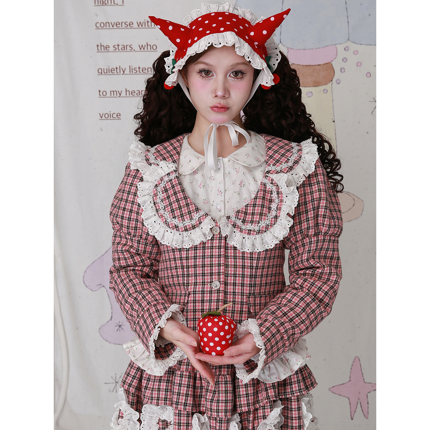 原创日系复古格纹毛呢外套上衣女