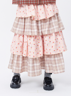 MEME原创设计 日系昭和复古可爱粉色裙子 小众少女拼接半身裙秋冬