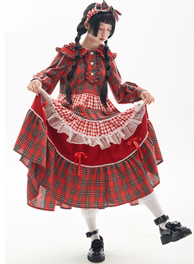 MEME原创 古早日系昭和复古圣诞红色裙子 可爱古早小众连衣裙秋冬