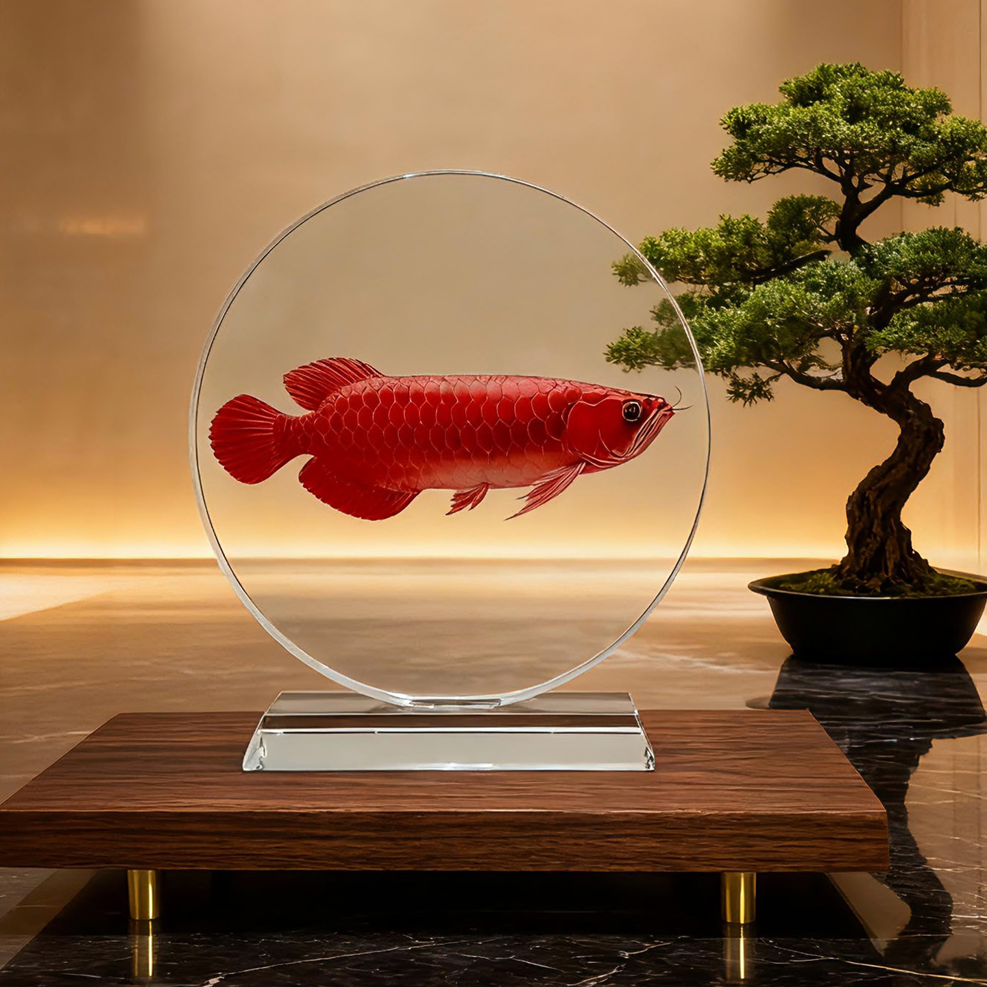 内雕招财红龙鱼水晶摆件高档家居创意桌面装饰客厅乔迁礼工艺品