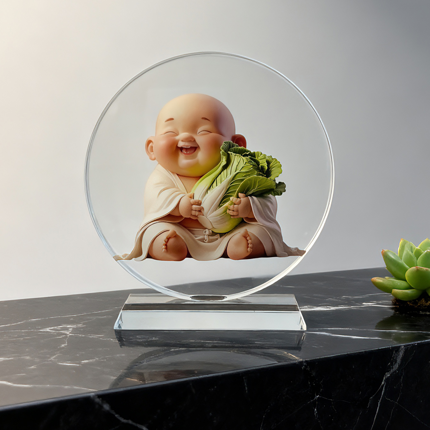 内雕百财入怀水晶摆件高档家居创意桌面装饰客厅乔迁礼工艺品