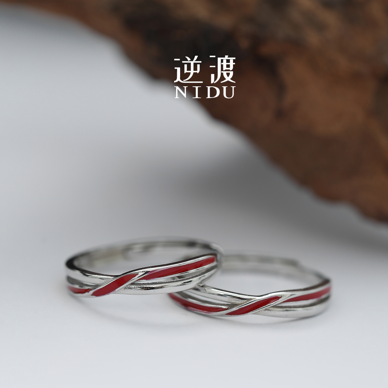 NIDU（前世今生）再续前缘S925纯银情侣对戒七夕情人节珐琅戒指
